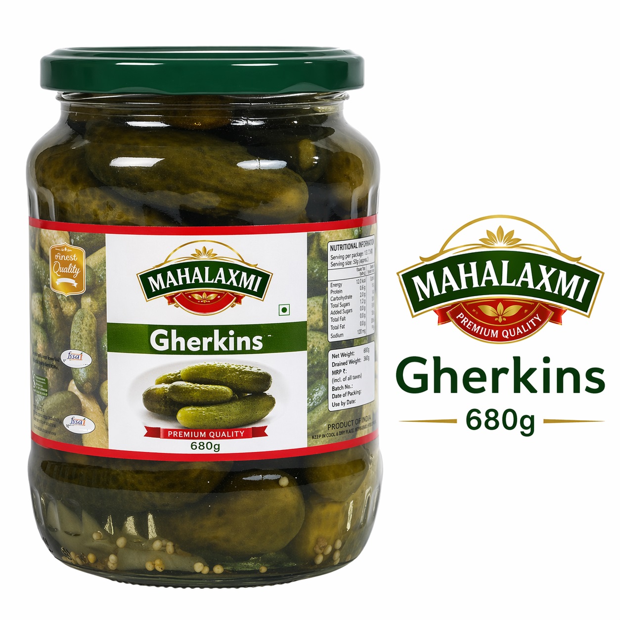 Pickled gherkins in glass jar